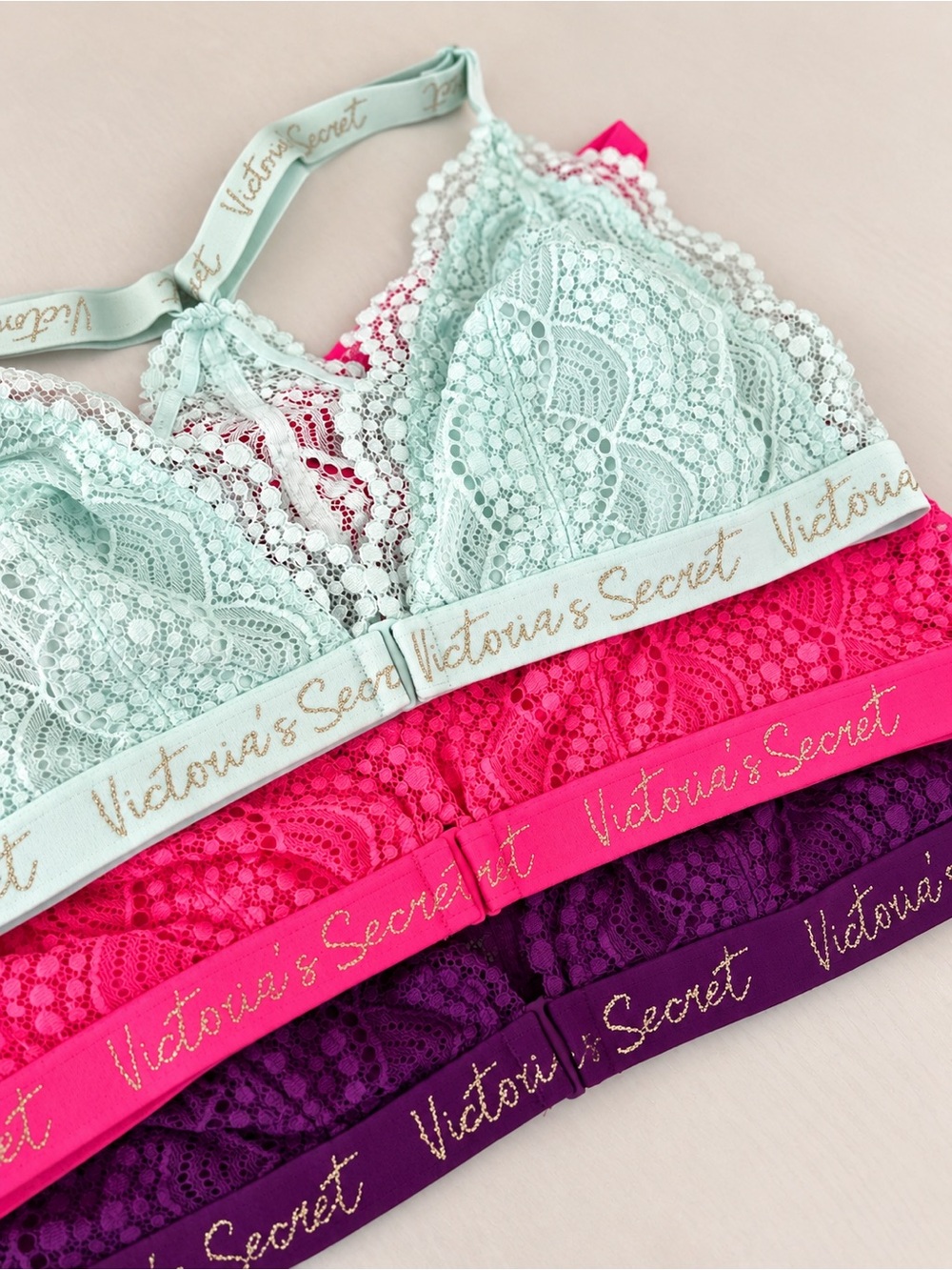 Victorias Secret 3 Lace Racer Back Bras XL Front Clasp